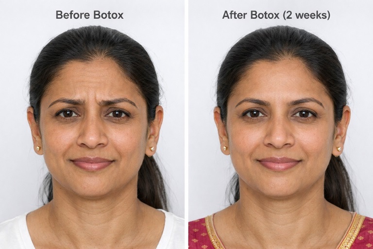 Botox forehead before after Thrissur - results by Dr Prince