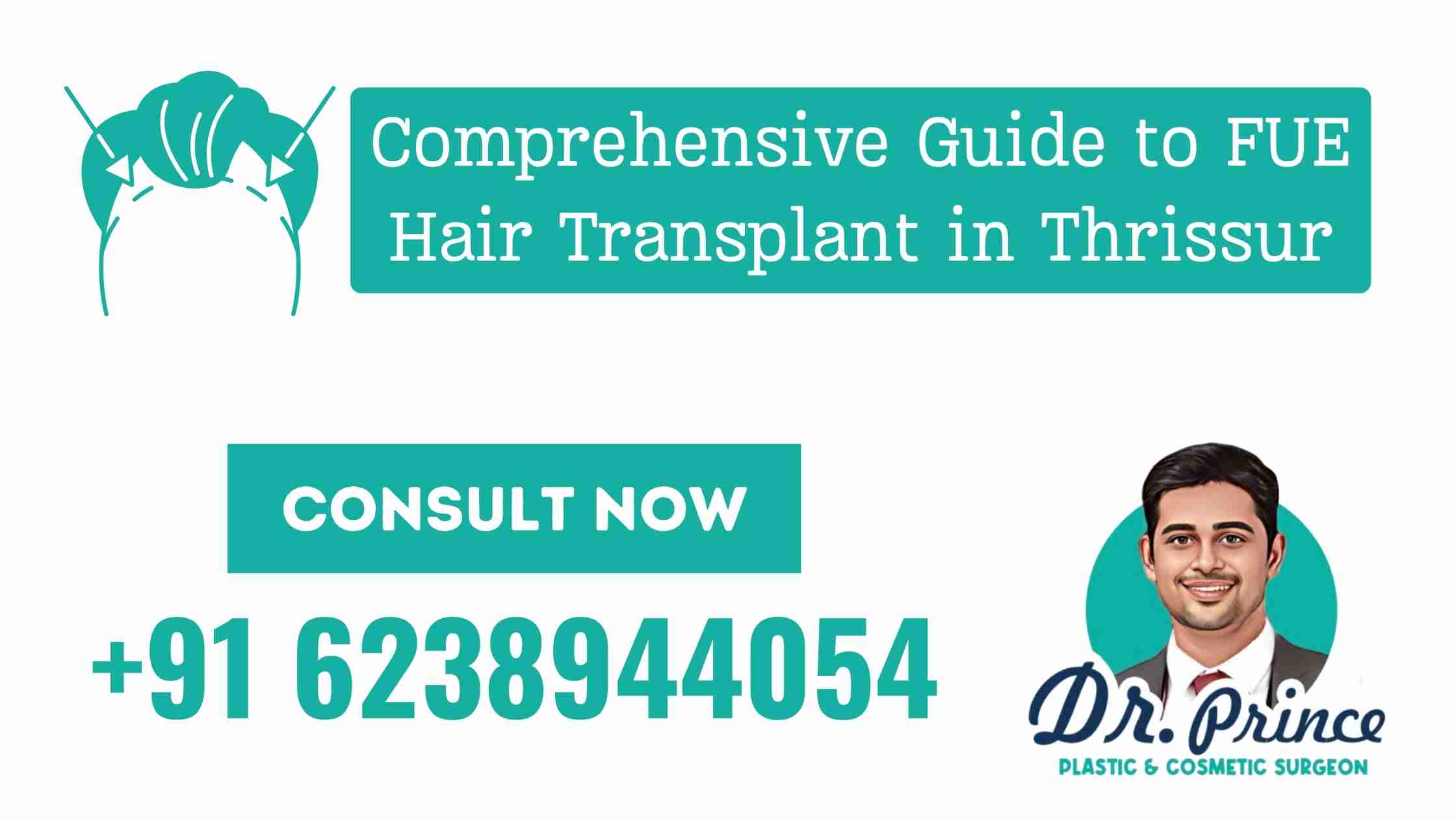 Dr. Prince, Board-Certified Plastic Surgeon, performing FUE hair transplant at Sushrutha Institute, Thrissur.