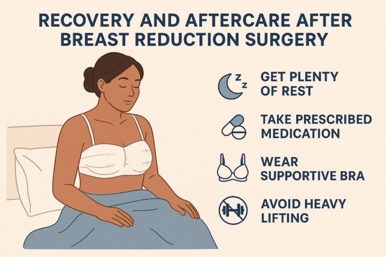 after breast reduction surgery in Kerala, emphasizing proper aftercare and recovery support.