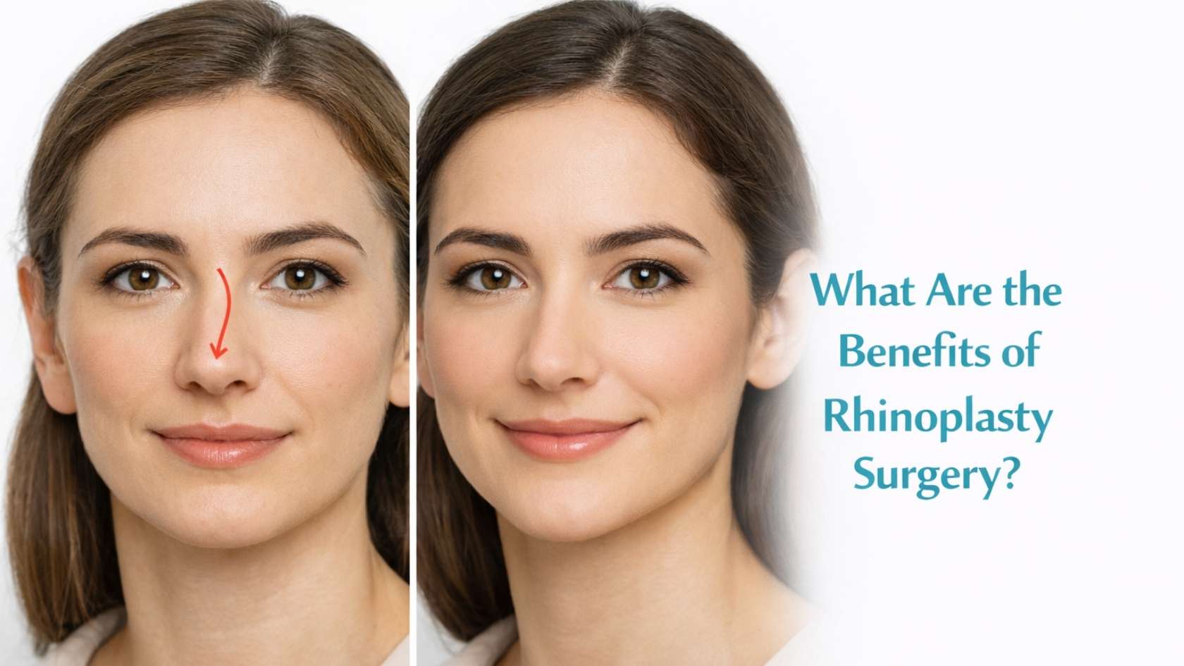 Before and after rhinoplasty results showing improved nasal shape and facial harmony