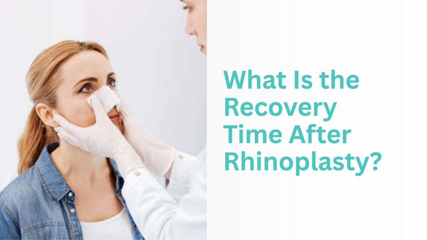 Patient with nasal dressing being examined during follow-up after rhinoplasty surgery.