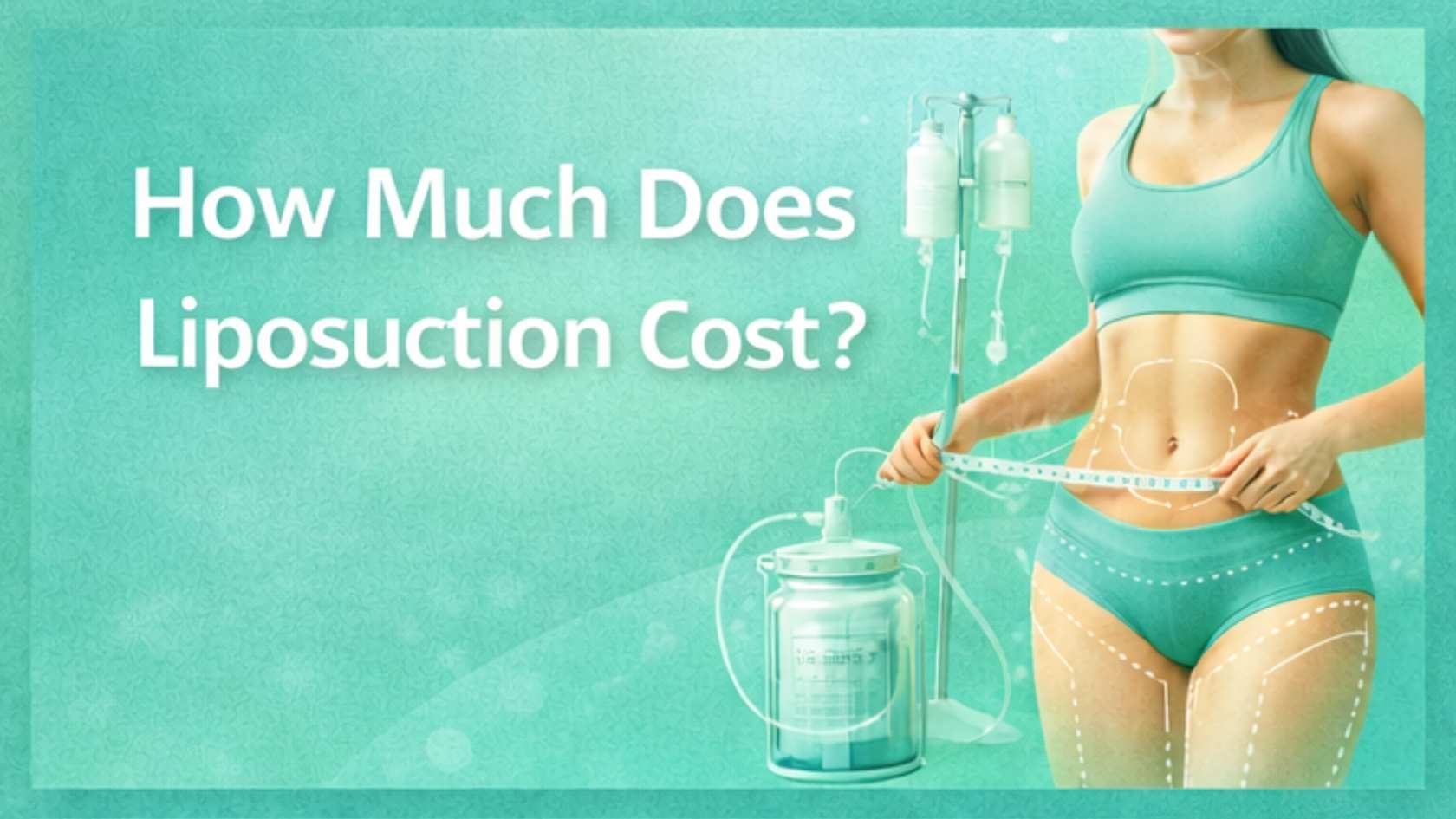 Woman measuring waist after liposuction body contouring treatment showing liposuction cost concept