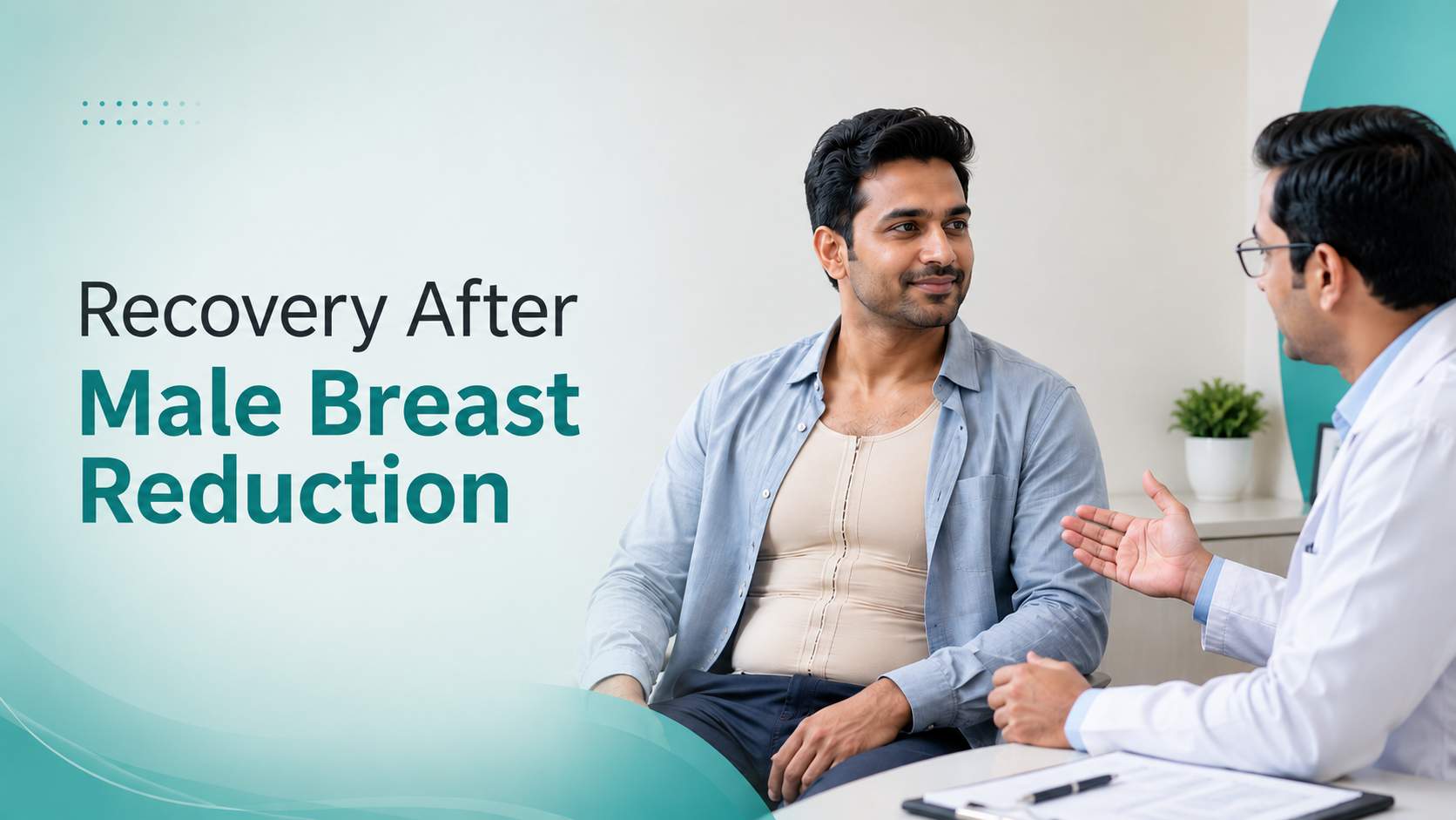 Recovery After Male Breast Reduction consultation banner showing patient healing support and post-surgery care guidance