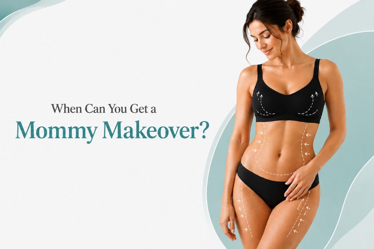When Can You Get a Mommy Makeover banner illustrating the ideal timing for post-pregnancy body contouring and recovery planning.