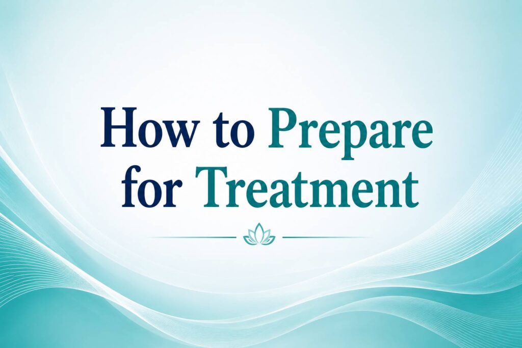 Medical-themed banner with the title "How to Prepare for Treatment" displayed on a teal and white gradient background.