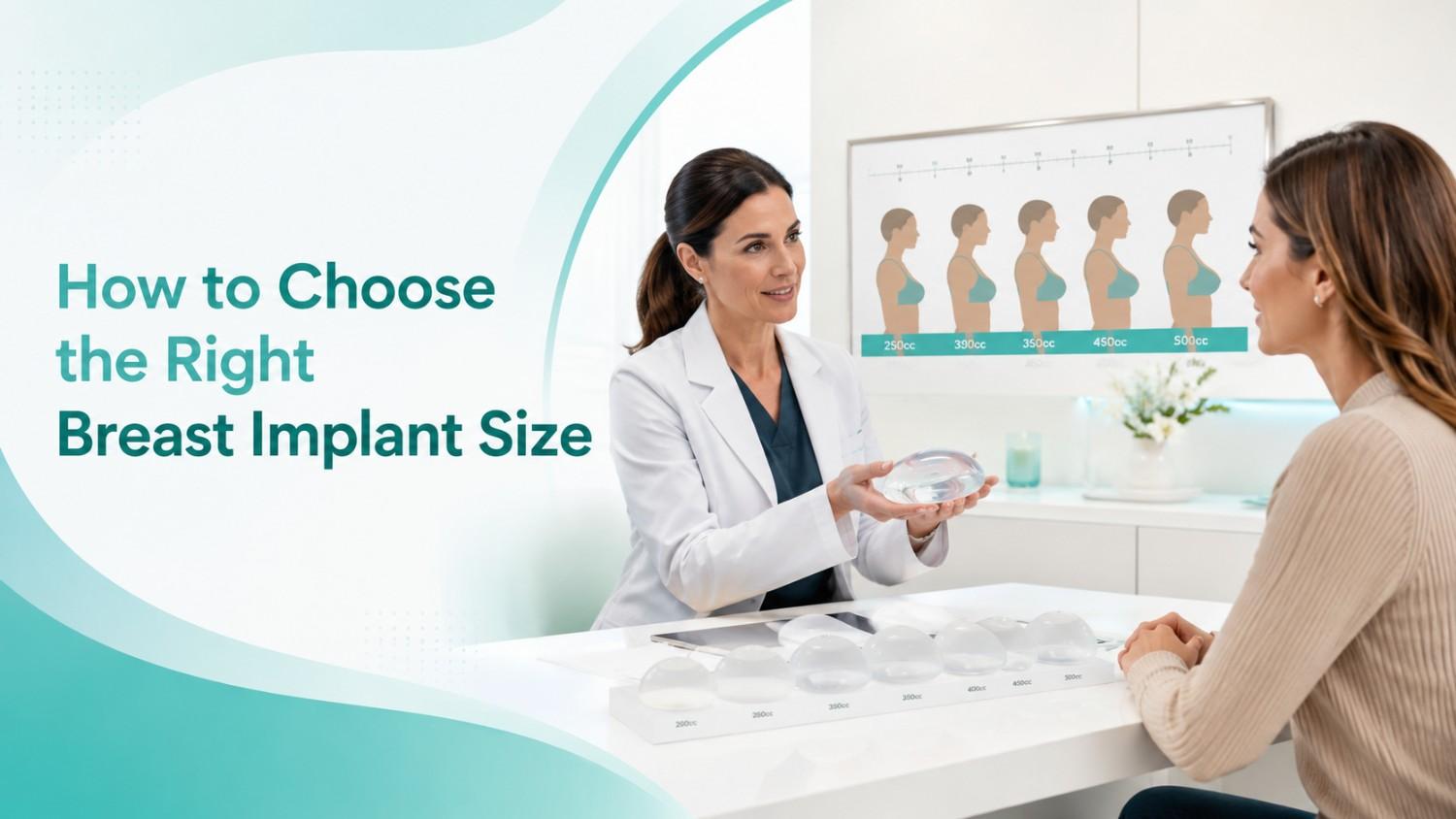 How to Choose the Right Breast Implant Size consultation with a plastic surgeon comparing different implant sizes.