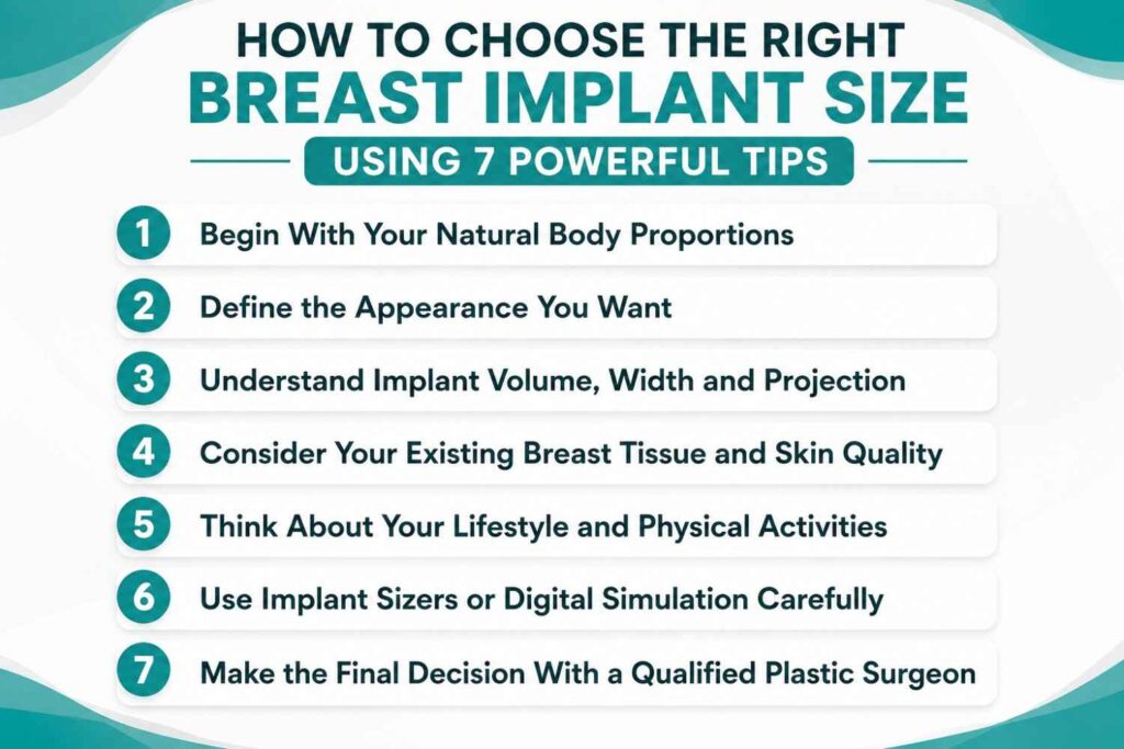 How to Choose the Right Breast Implant Size using seven important implant selection tips.