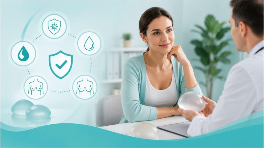 Consultation illustrating the Risks and Safety of Breast Implants with a plastic surgeon discussing breast implant safety, treatment planning, and patient care before breast implant surgery.