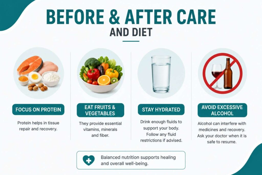 Before and after care and diet