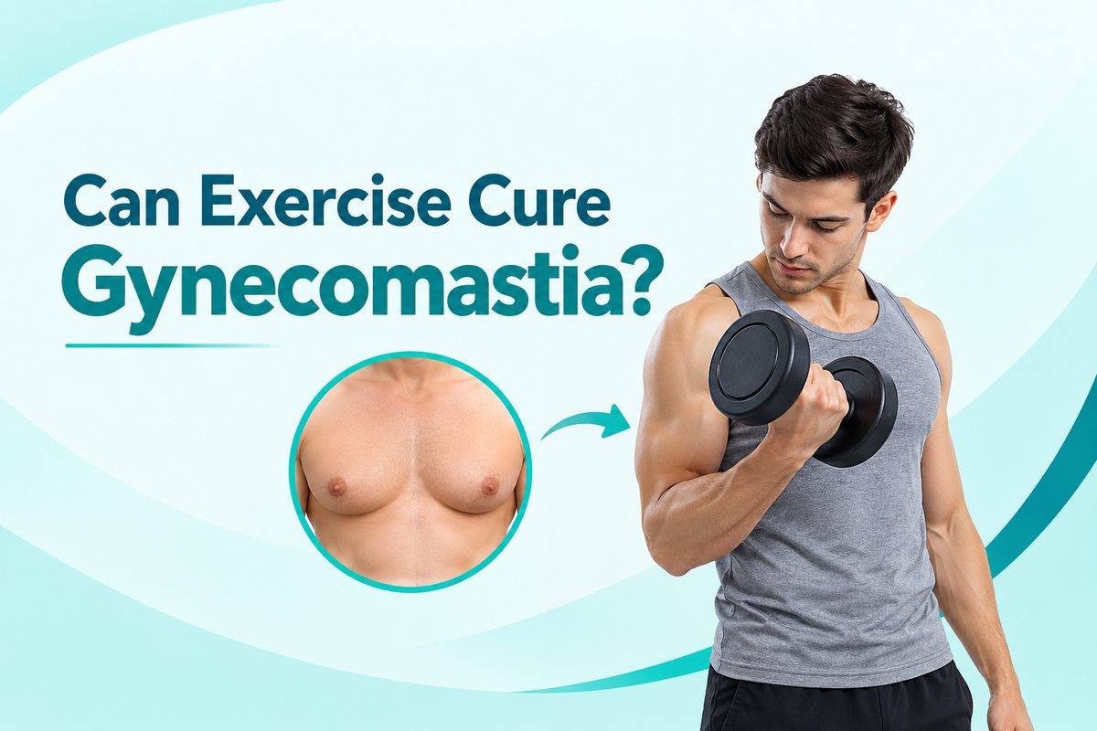Can exercise cure gynecomastia showing a man performing a dumbbell workout